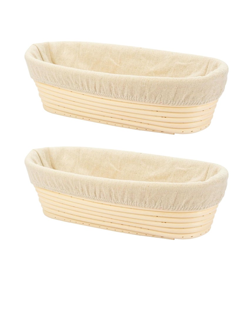 2 قطعة بيضاوية طويلة 10 بوصة Banneton Brotform الخبز العجين التدقيق ارتفاع سلة الروطان وبطانة للخبازين المهنية والمنزلية  - Image 1
