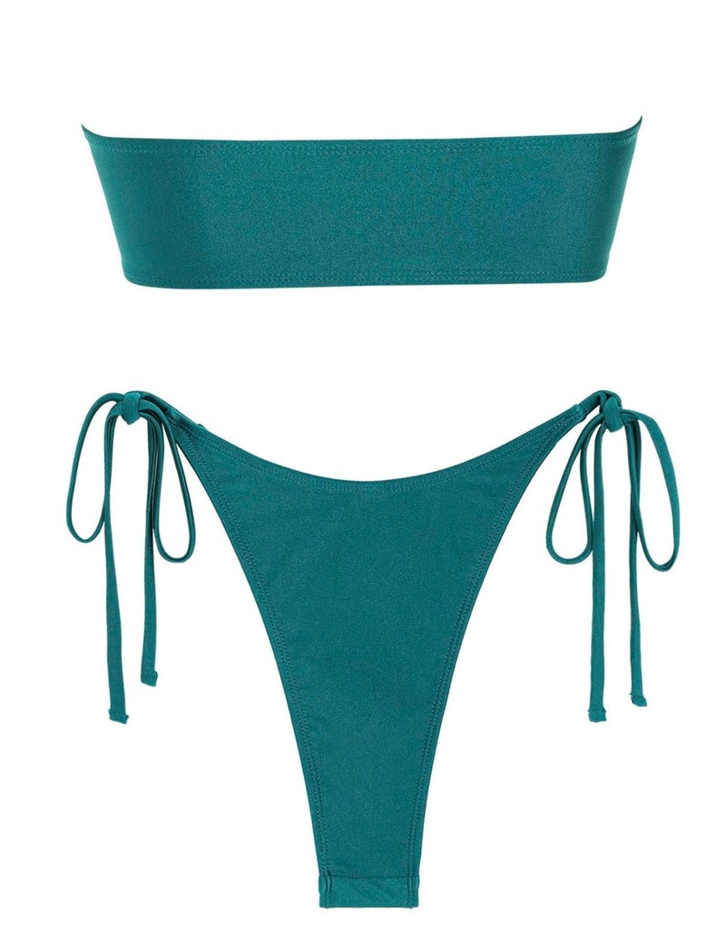 ZAFUL Metal Ring Bandeau Bikini Set Tie Side Bathing Suit High Cut 2 Piece Swimsuit Cutout Swimwear - Image 3