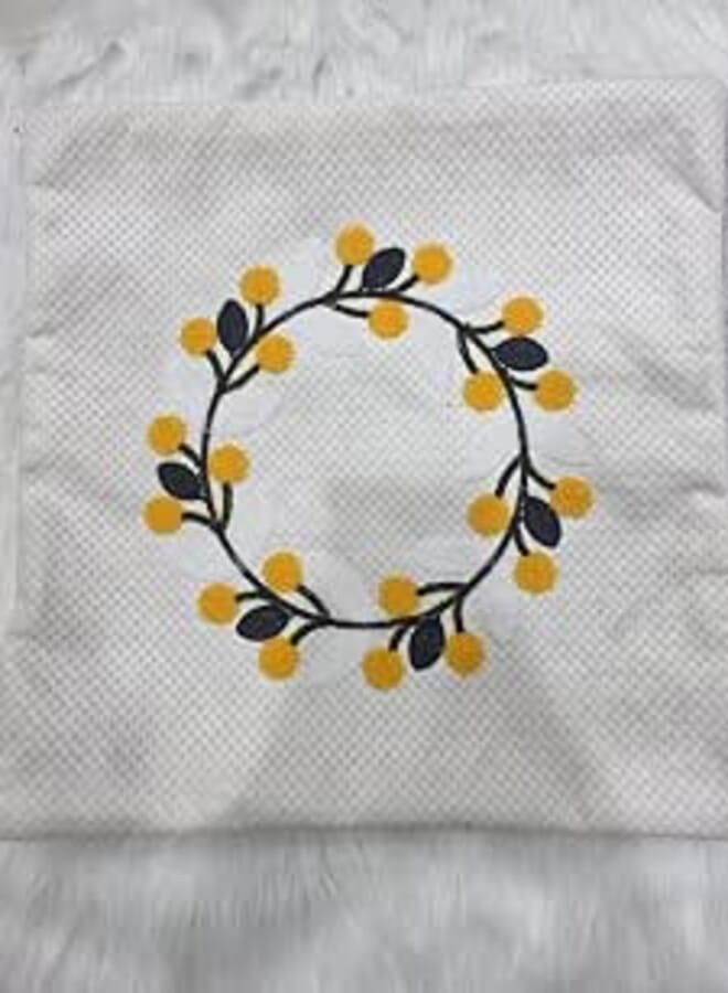 Generic Embroidered Floral Wreath Cushion Covers, Linen, Yellow and Grey Design, 45 x 45 cm, Set of 2 .sr