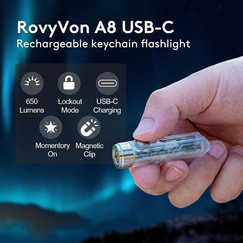 RovyVon A8 Pocket Torch 650 Lumen Rechargeable Keychain Flashlight with Lockout Mode, Red, Waterproof - Image 2