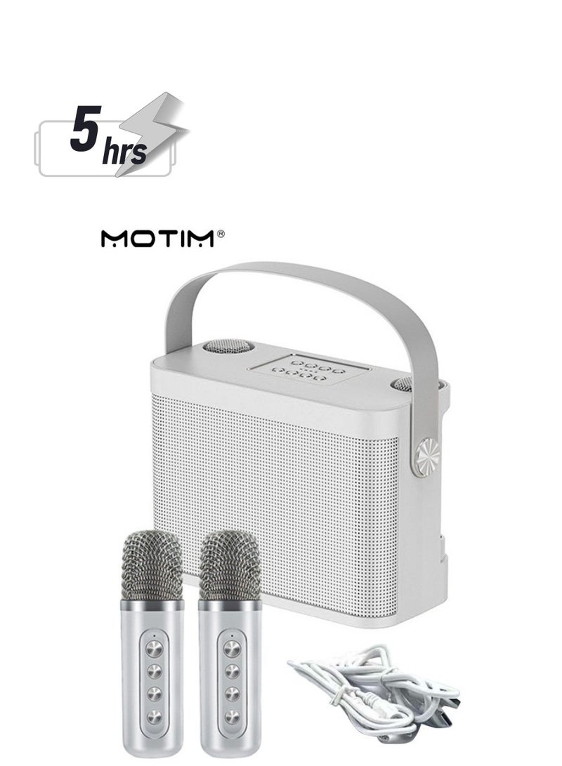 موتيم جهاز كاريوكي محمول مزود بمكبر صوت بلوتوث مع ميكروفونين، مكبر صوت لاسلكي، بطارية طويلة العمر بسعة 3000 مللي أمبير، بطارية احتياطية تدوم 5 ساعات، 7 أوضاع لتغيير الصوت، صوت جهير غني - Image 1