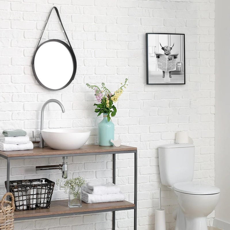 KBKBART Bathroom Decor Wall Art Framed  Funny Highland Cow Wall Art in Toilet  Black and White Cow In Bathroom Picture  Humor Animals Bathroom Artwork Prints Bathroom Wall Decor Ready To Hang for Bathroom - Image 4