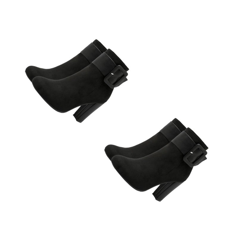 2pcs Chic Women Pointed High Heel Chunky Heel Shoes Winter Fall Short Boots (Size 39) - Image 1