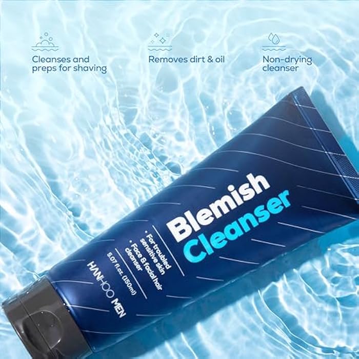 Hanhoo Men’s Blemish Cleanser, 5.07 Fl. Oz., with Bamboo, Sea Salt, and Hyaluronic Acid, Daily Facial Cleanser, Clears Away Dirt and Oil, Pre-Shave Face Wash, For Acne-Prone Skin, Korean Skincare - Image 3