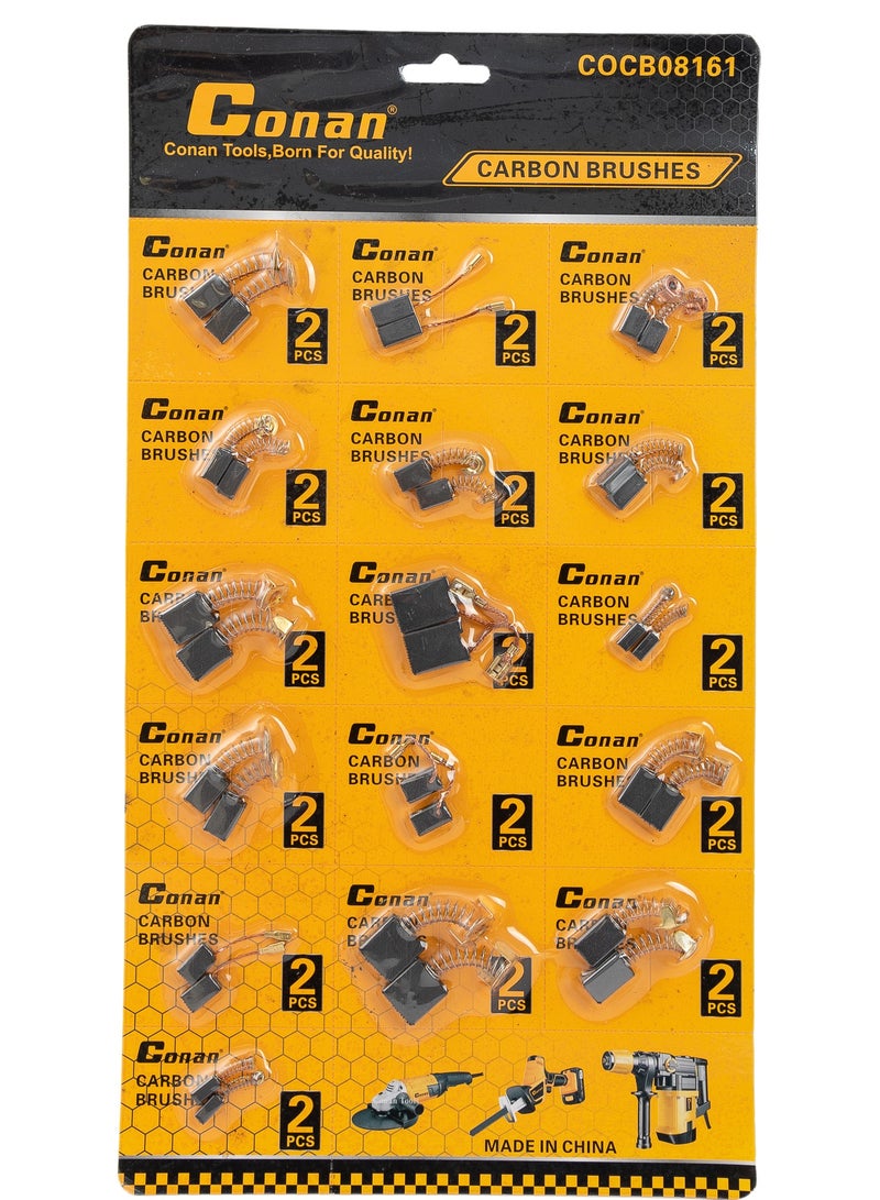 Conan Multi-Type Carbon Brush Kit – 32 Pcs (16 Pairs) – Compatible with Various Power Tools – COCB08161 - Image 1