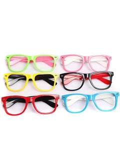 Fodattm Fodattm Set of 6 Kids Children Candy Colour Fashion Cute Glasses Frame Without Lenses Nerdy Retro Glasses Party Supplies (Colour Random)  - Image 1