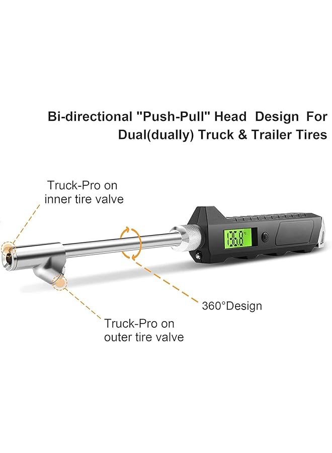 KASTWAVE Digital Tire Pressure Gauge 230 Psi Heavy Duty Dual Head For Truck And Rv With Backlit Lcd And Flashlight With Keyring Tire Air Inflator Gauge With Flexible Hose For Cars Motorbike - Image 4