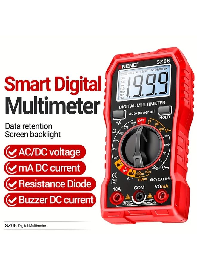 مقياس رقمي أحمر متعدد متعدد النطاق التلقائي، اختبار جهد التيار المتردد والتيار المستمر، مقاومة التيار، كشف الاستمرارية والدايود - Image 3