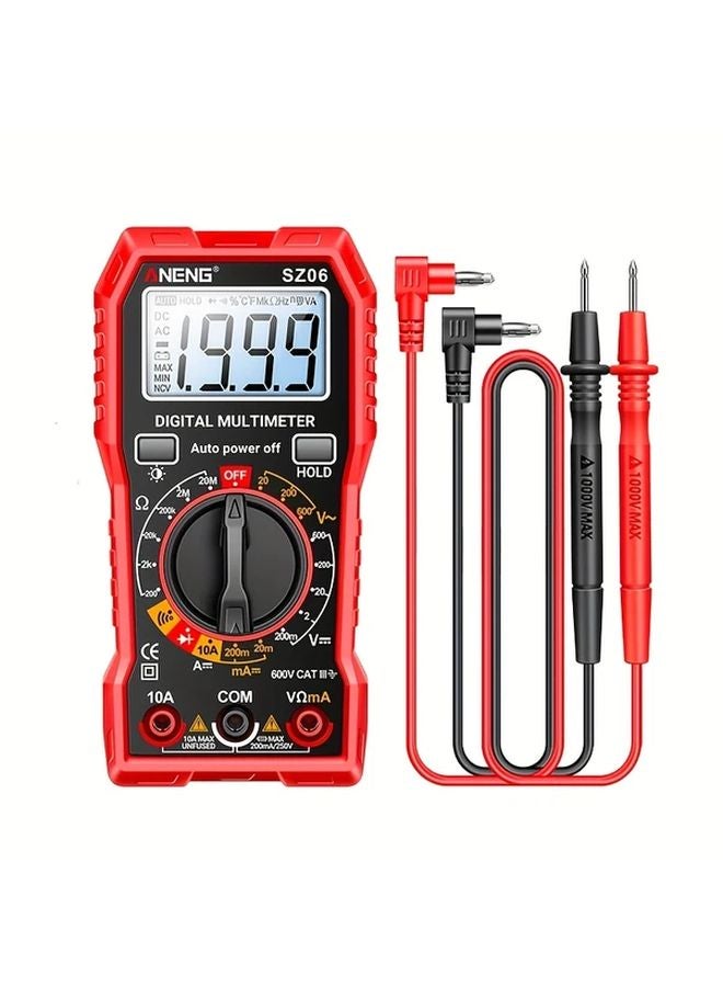 مقياس رقمي أحمر متعدد متعدد النطاق التلقائي، اختبار جهد التيار المتردد والتيار المستمر، مقاومة التيار، كشف الاستمرارية والدايود - Image 1