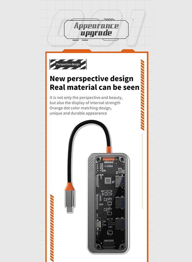 Beauenty Transparent 10-in-1 USB C Hub, HDMI VGA Port, 1000M Network Interface, PD Fast Charging, USB 3.0, 3.5mm Audio Port, SD TF Card for PCs, Tablets and Mobile Phones - Image 3