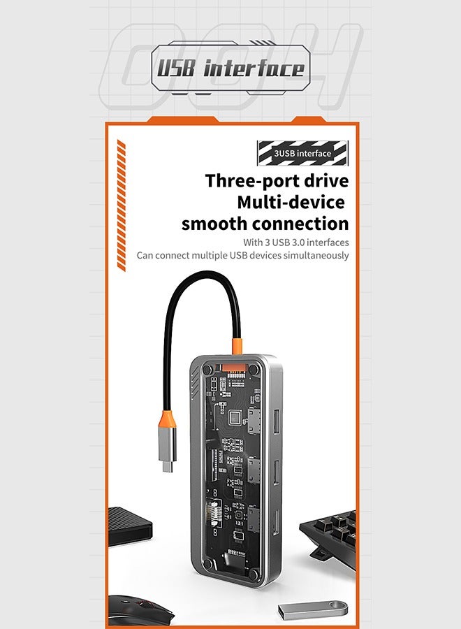 Beauenty Transparent 10-in-1 USB C Hub, HDMI VGA Port, 1000M Network Interface, PD Fast Charging, USB 3.0, 3.5mm Audio Port, SD TF Card for PCs, Tablets and Mobile Phones - Image 5