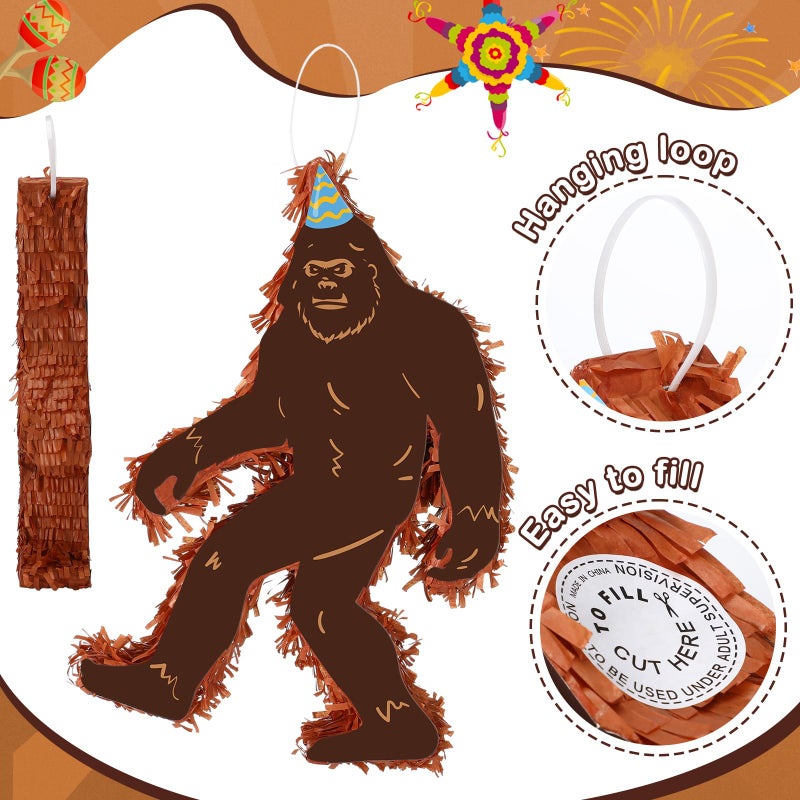 Seenelling Sasquatch PiÃ±ata 3D Gorilla Birthday Decoration with a Blindfold and Bat for Gift Holiday PiÃ±ata Party Baby Shower Supplies - Image 3
