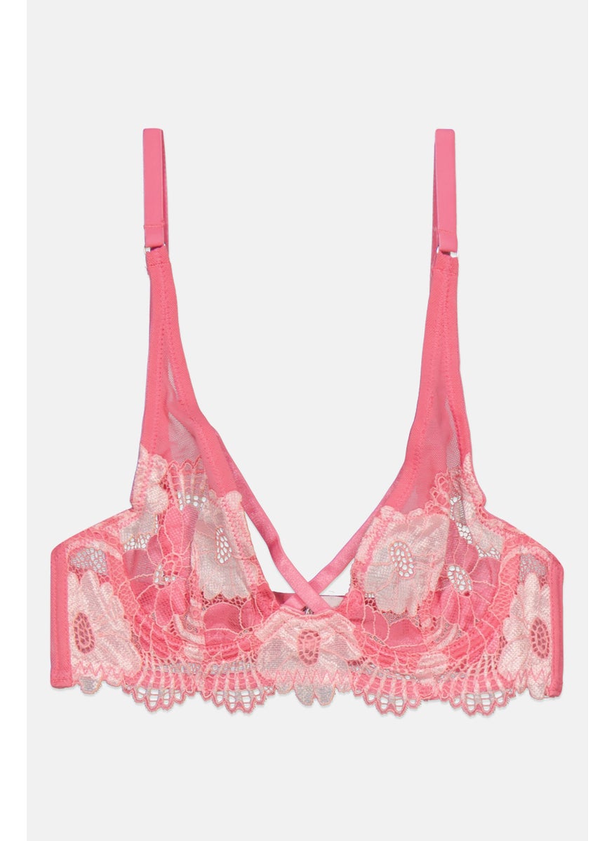 LOST INK Women Eyelet Non- Padded Wired  Bra, Pink  - Image 1
