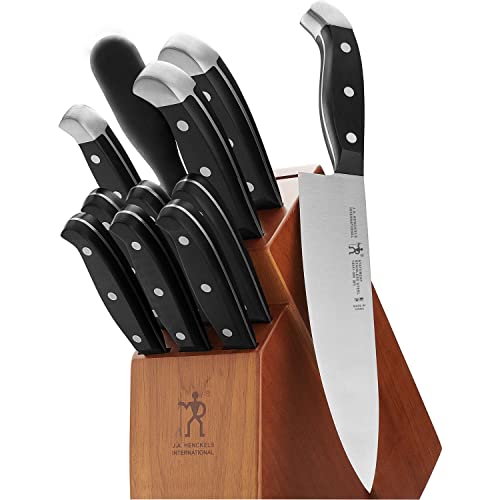 HENCKELS Premium Quality 12-Piece Knife Set with Block and Knife Sharpener, Razor-Sharp, German Engineered Knife Informed by over 100 Years of Masterful Knife Making, Brown Block - Image 1