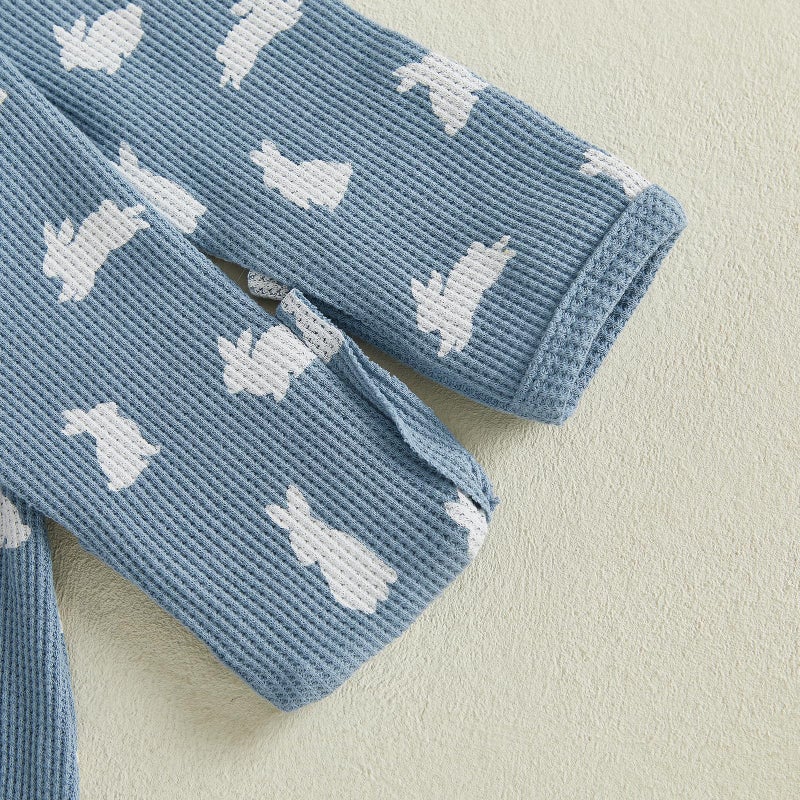 YINGISFITM My First Easter Baby Girl Boy Outfit Footie Romper Waffle Knit Zipper Onesie Jumpsuit Newborn Easter Clothes (Blue bunny, 0-3 Months) - Image 5