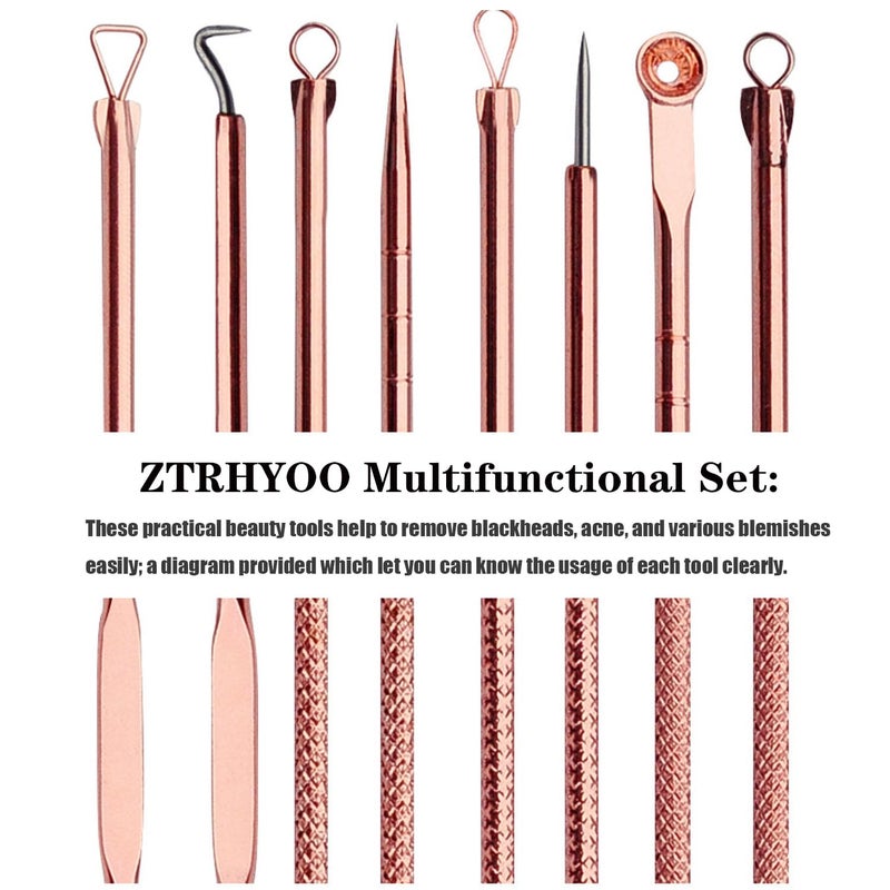 ZTRHYOO Blackhead Remover Pimple Comedone Extractor Tool Best Acne Removal Kit - Treatment for Blemish, Whitehead Popping, Zit Removing for Risk Free Nose Face Skin with Case(Rose, 4 Piece Set) - Image 2