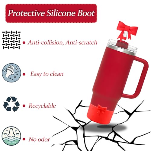 Lnulyaciy Bow Silicone Protective for Stanley Boot for 20/30/40Oz, 2 Pack for Stanley Cup Accessories Compatible 12-24Oz for Hydroflask Boot and More (Red Set) - Image 3