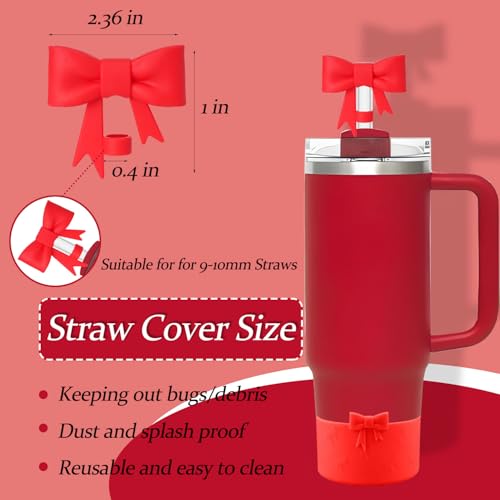Lnulyaciy Bow Silicone Protective for Stanley Boot for 20/30/40Oz, 2 Pack for Stanley Cup Accessories Compatible 12-24Oz for Hydroflask Boot and More (Red Set) - Image 2