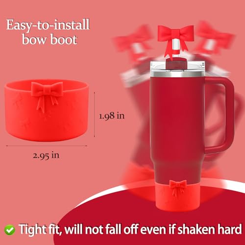 Lnulyaciy Bow Silicone Protective for Stanley Boot for 20/30/40Oz, 2 Pack for Stanley Cup Accessories Compatible 12-24Oz for Hydroflask Boot and More (Red Set) - Image 5