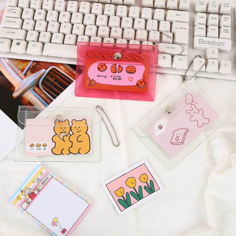 Transparent Change Card Holder Card Holder Pvc Mini Glitter Snap Button Storage Rice Card Holder Cute Girl'S Heart Coin Purse - Image 2