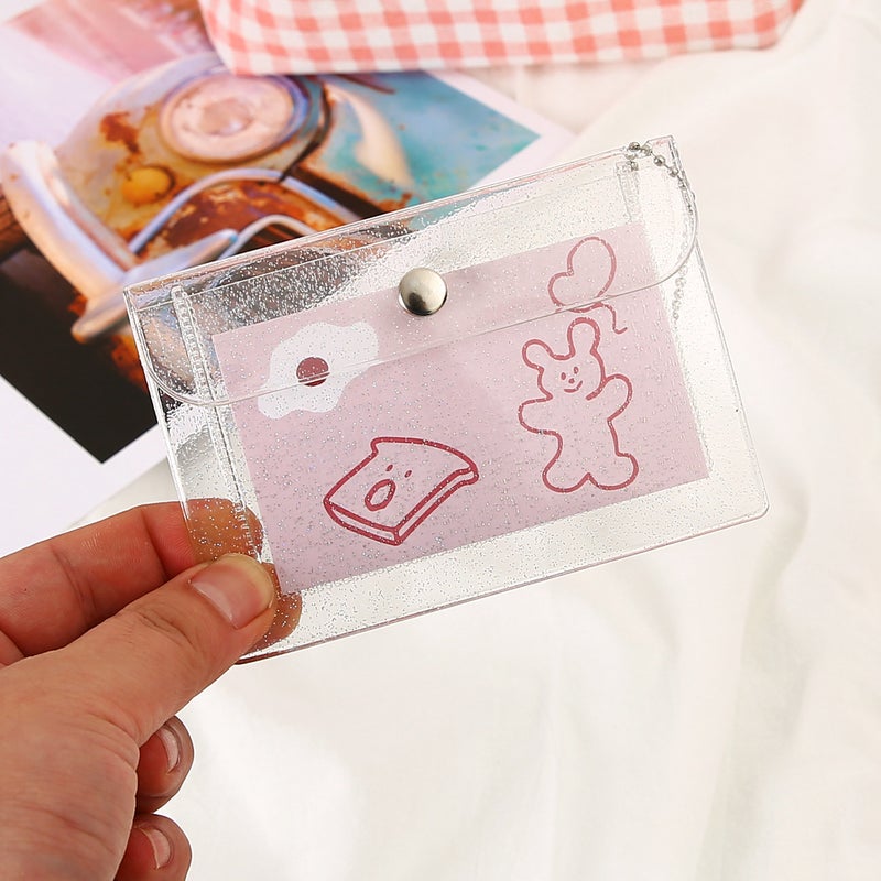 Transparent Change Card Holder Card Holder Pvc Mini Glitter Snap Button Storage Rice Card Holder Cute Girl'S Heart Coin Purse - Image 1