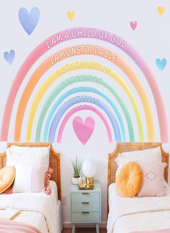 HATARU Large Rainbow Wall Decals Peel and Stick Pastel Kids Nursery Wall Decor Stickers Boho Inspirational Wall Decals for Girls Bedroom Rainbow Art Murals for Baby Room Playroom Toddler Home Decoration - Image 1