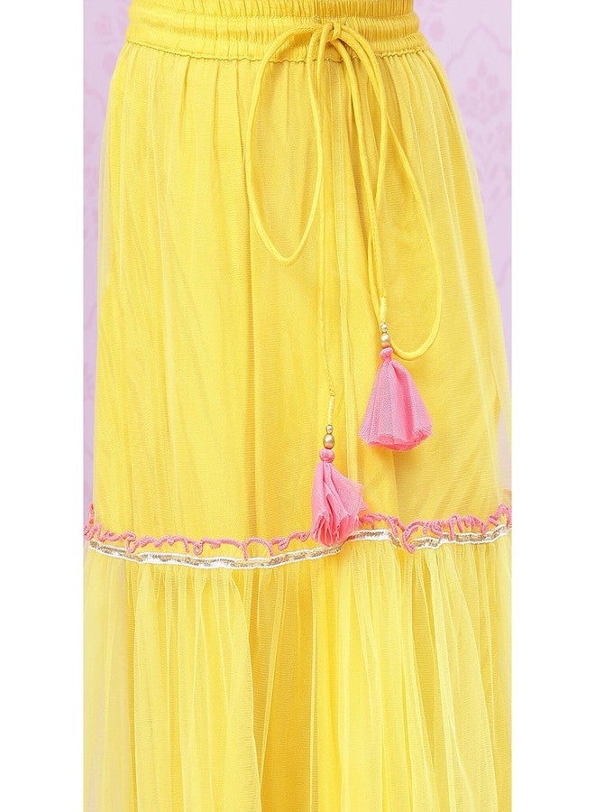 BIBA Girl Printed Relaxed Silk Blend Readymade Lehenga Choli Set (Kw4966_Lime Yellow_5) - Image 3