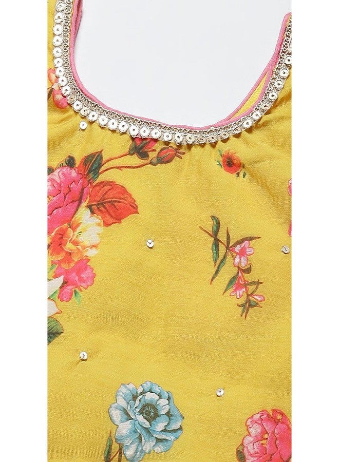 BIBA Girl Printed Relaxed Silk Blend Readymade Lehenga Choli Set (Kw4966_Lime Yellow_5) - Image 2