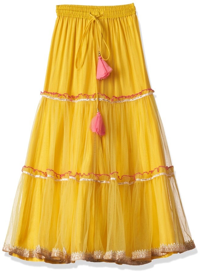 BIBA Girl Printed Relaxed Silk Blend Readymade Lehenga Choli Set (Kw4966_Lime Yellow_5) - Image 4