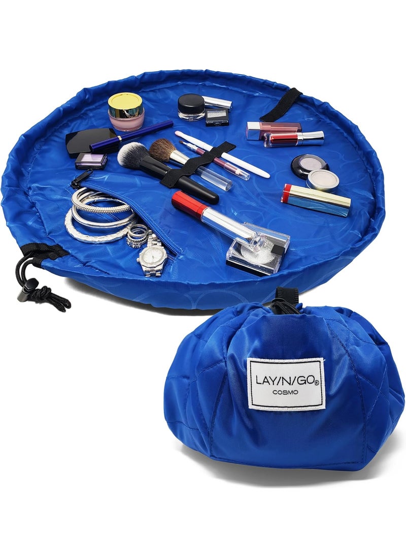Lay-n-Go Lay-n-Go Cosmo Drawstring Cosmetic & Makeup Bag Organizer - Portable Makeup Bag w/Zipper Pocket, Loops & More - Durable, Machine Washable for Travel (20”, Sky Blue) 