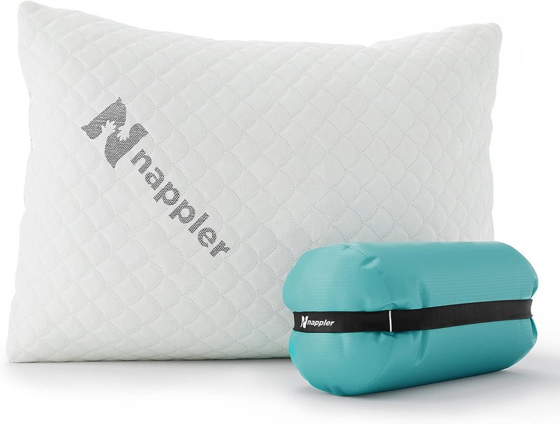 Nappler Small Shredded Memory Foam Pillow for Travel and Camping - Compressible Medium Firm Bed Pillow, Contoured Support, Breathable Cover, Machine Washable, Ideal Backpacking, Airplane and Car - Image 1