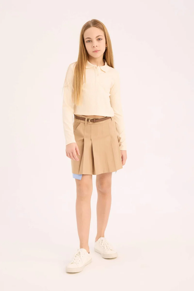 ديفاكتو Girl Slim Fit Ribbed Long Sleeve Polo T-Shirt