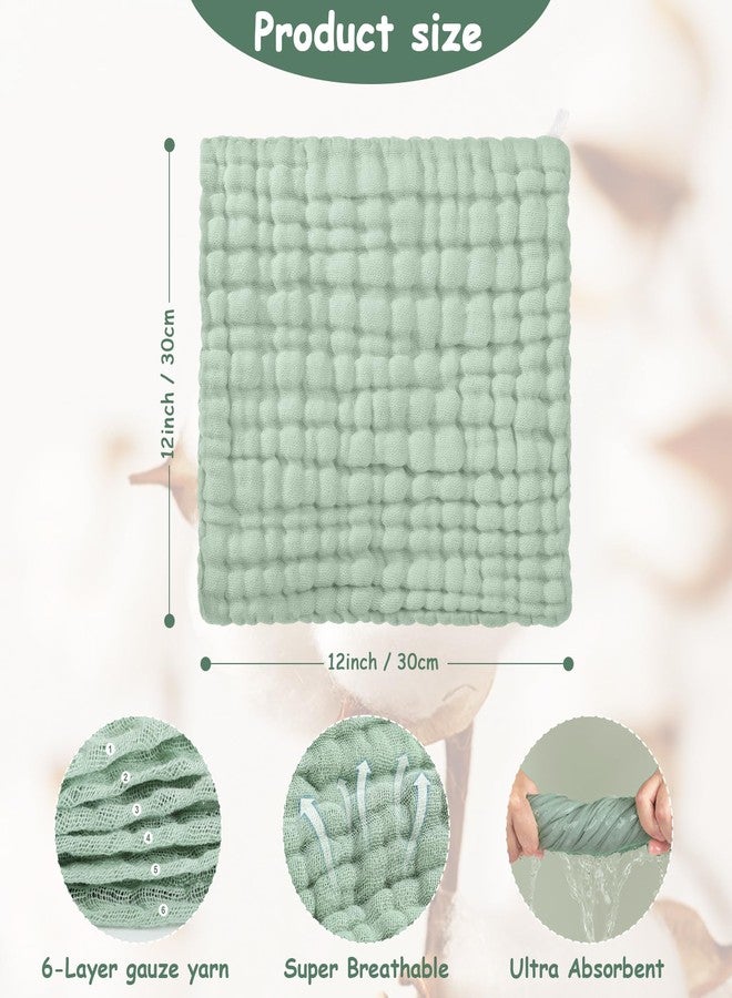 Looxii Muslin Baby Washcloths 6 Pack, 100% Cotton Baby Wash Cloths for Baby Face Body, 12x12 inches Large Soft Absorbent Face Towels for Newborns Gradient Green - Image 5