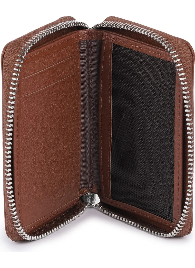 Hatemoğlu Brown Floater Patterned Leather Zippered Wallet