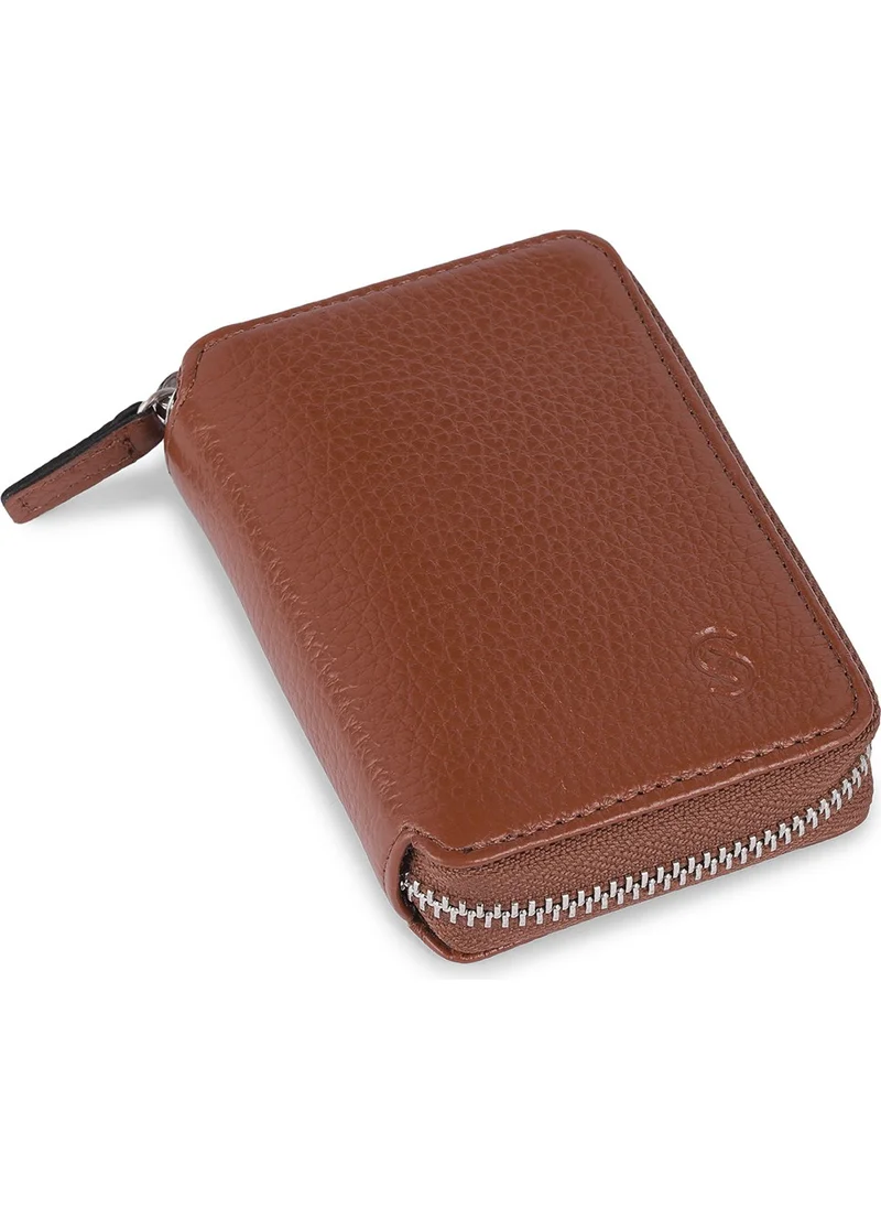 Hatemoğlu Brown Floater Patterned Leather Zippered Wallet