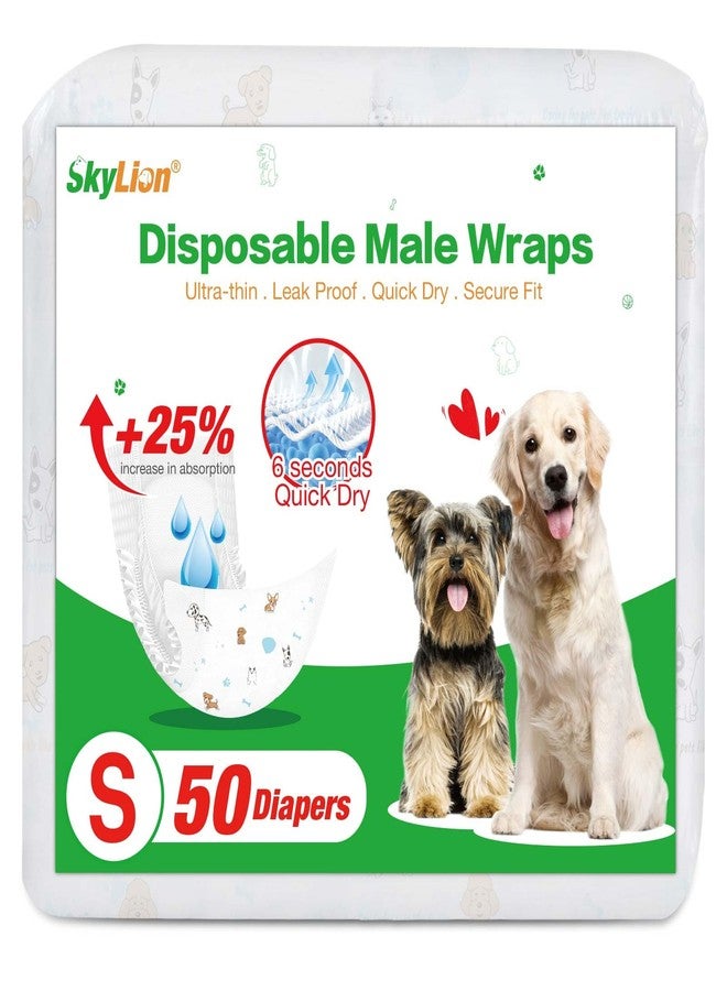 SKYLion Dog Diapers Male Disposable Super Absorbent, 50 Count, Male Dog Wraps Leak Proof, Ultra Dry & Breathable, Small - Image 1