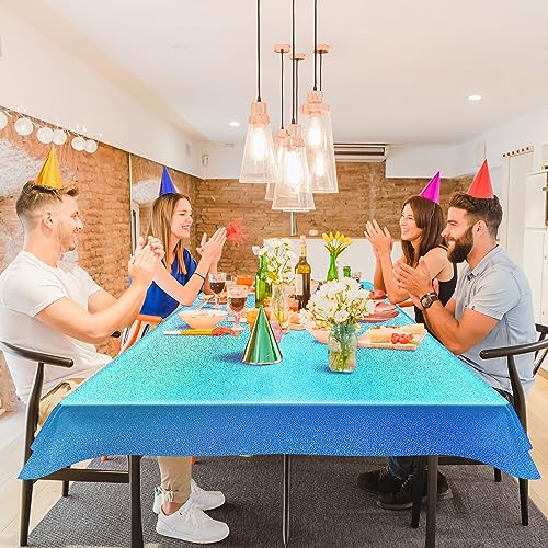 Just Shimmer Blue & Purple Holographic Laser Tablecloth 40" x 108" Iridescence Frozen Mermaid Birthday Party Table Cloth Plastic Foil Table Cover For Under The Sea Ocean Winter Wedding Anniversary Party Supplies - Image 3