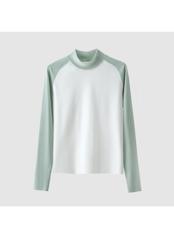 Half-turtleneck Fleece-lined Long-sleeved Sweater Women's Autumn And Winter Mu Si Fleece Base Shirt Raglan Sleeve T-shirt Inner Top 