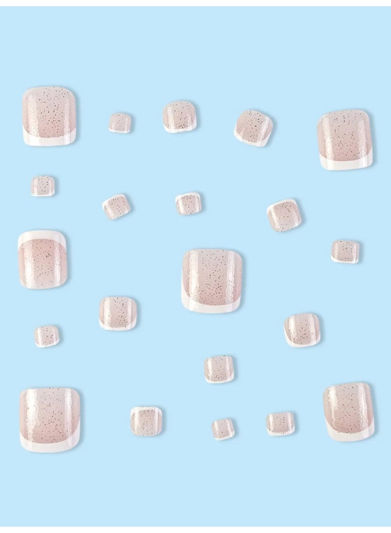 اظافر تركيب قدم مزيفه فرنسيه بتصميم مربع تحتوي العلبه على 24 ظفر مع مبرد اظافر و صمغ - Image 2