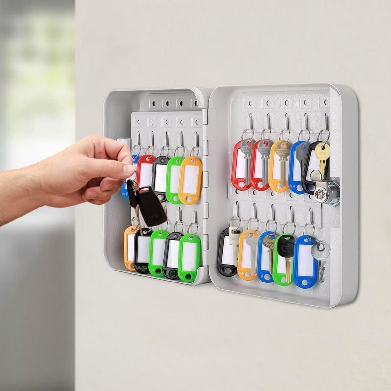 Metal Key Box 48-Key Steel Key Cabinet Wall Mount Storage Organizer for Home Office Includes 48 Color-Coded Key Tags Durable Powder-Coated Finish 30 x 20 x 8 cm - Image 2