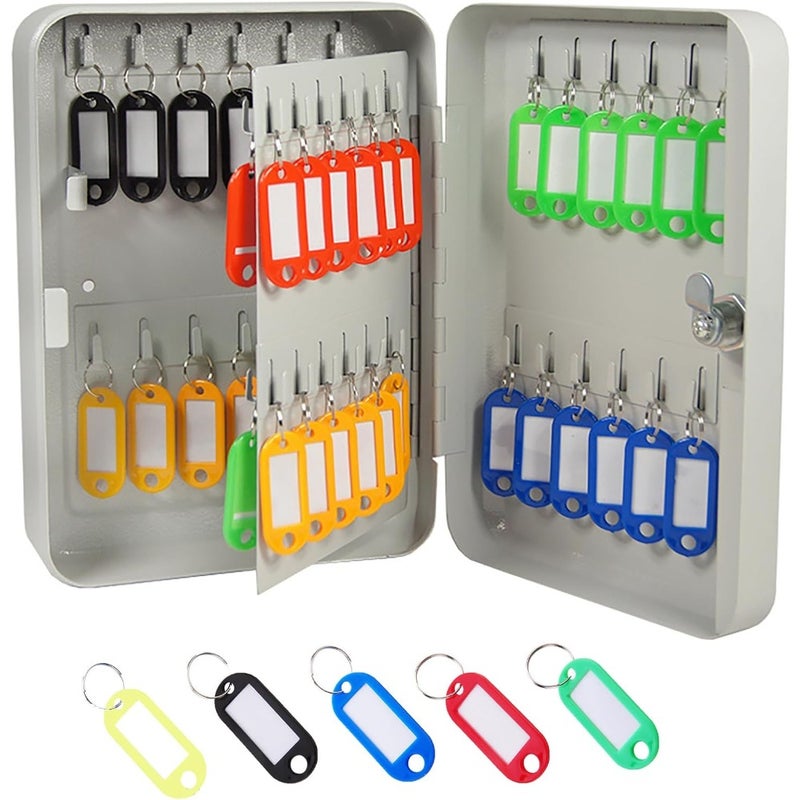 Metal Key Box 48-Key Steel Key Cabinet Wall Mount Storage Organizer for Home Office Includes 48 Color-Coded Key Tags Durable Powder-Coated Finish 30 x 20 x 8 cm - Image 1