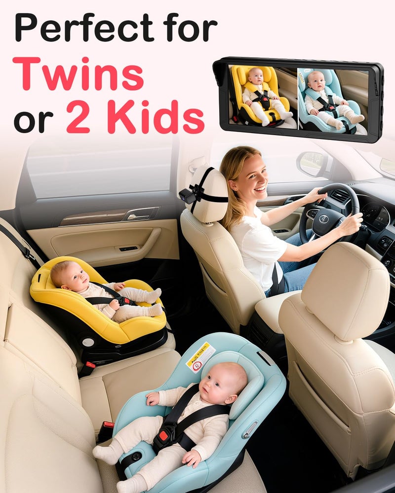 Rohent Dual Baby Car Camera for 2-Kids: 6.9'' HD Split Screen with Auto Brightness 1080P Backseat Camera for Twins Infrared Night Vision - 360° Adjustable USB Easy Setup Ideal for SUVs Minivans - Image 2
