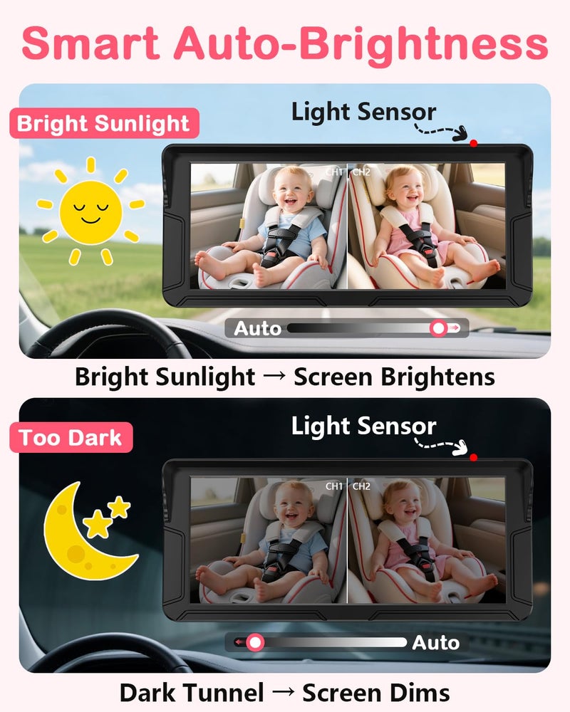 Rohent Dual Baby Car Camera for 2-Kids: 6.9'' HD Split Screen with Auto Brightness 1080P Backseat Camera for Twins Infrared Night Vision - 360° Adjustable USB Easy Setup Ideal for SUVs Minivans - Image 3