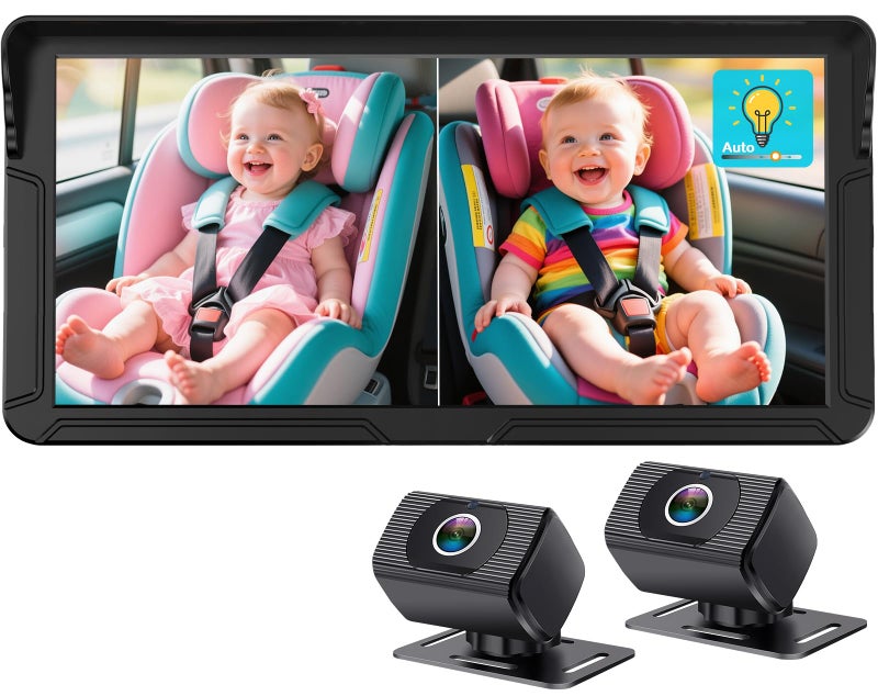 Rohent Dual Baby Car Camera for 2-Kids: 6.9'' HD Split Screen with Auto Brightness 1080P Backseat Camera for Twins Infrared Night Vision - 360° Adjustable USB Easy Setup Ideal for SUVs Minivans - Image 1