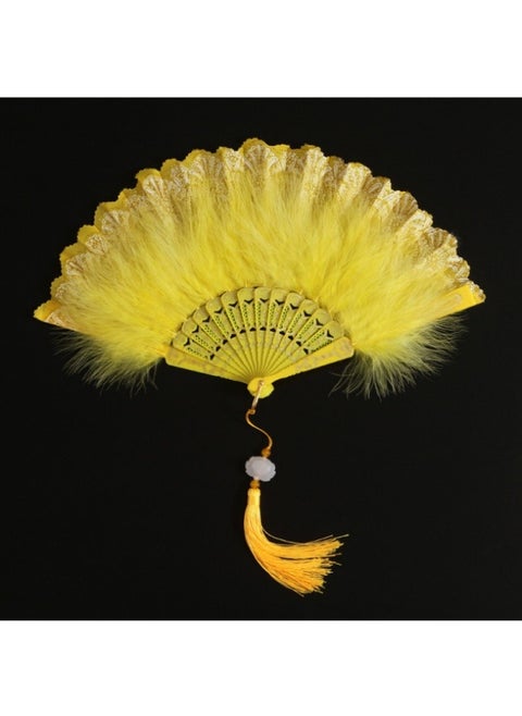 Chinese Style Folding Fan Performance Dance Craft Fan Feather Fan Gold