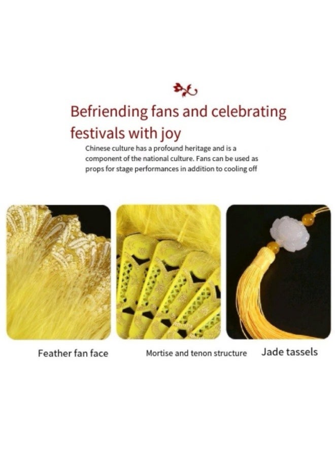 null - Chinese Style Folding Fan Performance Dance Craft Fan Feather Fan Gold - Image 1