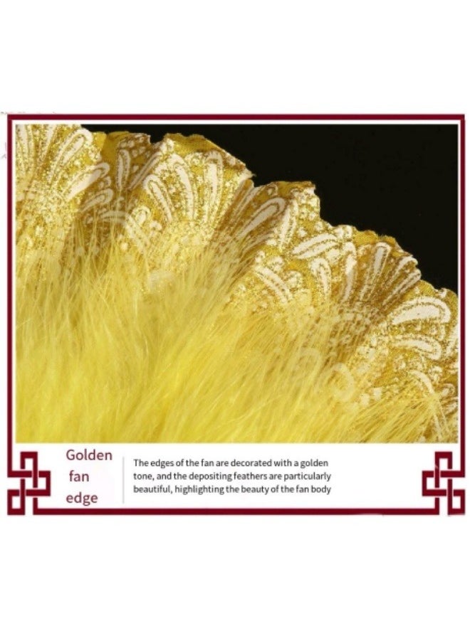 null - Chinese Style Folding Fan Performance Dance Craft Fan Feather Fan Gold - Image 1