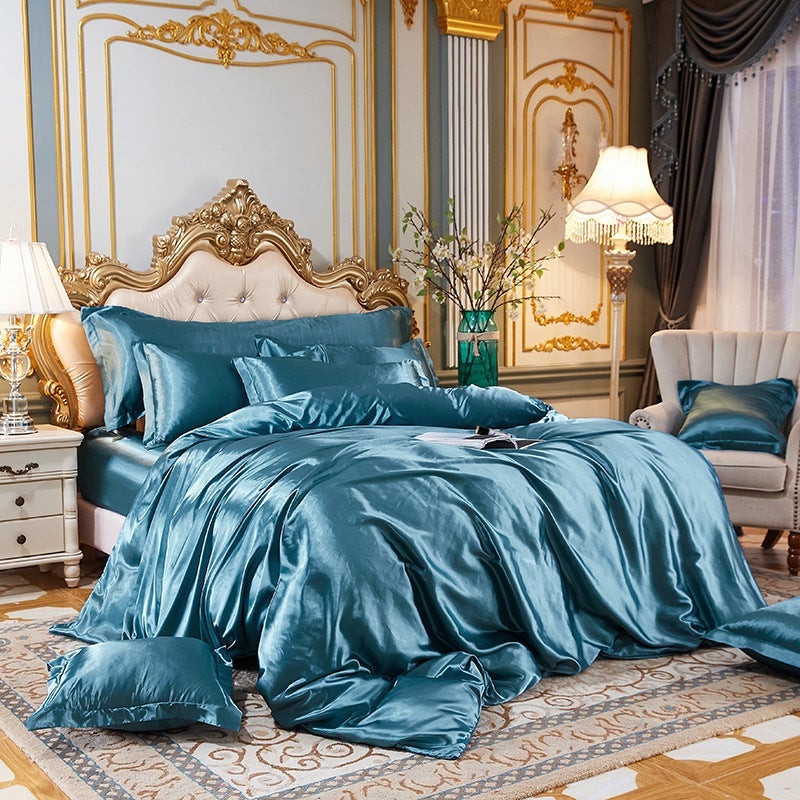 Washed Silk Four-Piece Set Silky Silk Quilt Cover Bed Sheets Ice Silk Bed Sheets 1.8M Bedding Dropshipping - Image 1