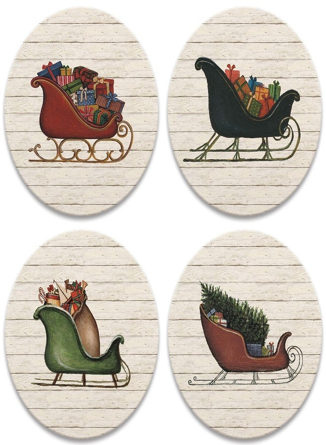 مجموعة قواعد أكواب سيراميك من كوسترستون، بتصميم زلاجة عيد الميلاد، مكونة من 4 قطع، لا تسبب تعرقًا أو انسكابًا للمشروبات دون إحداث فوضى - قطعة ديكور مميزة للعطلات - حجر مسامي ماص، مقاس واحد، قاعدة من الفلين