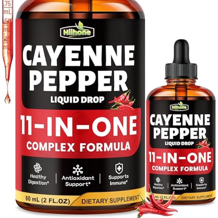 HIIHONE 11-in-1 Cayenne Pepper Drops - Herbal Supplement with Hawthorn, Beet Root & Cinnamom - Supports Healthy Digestion & Immune - 2 FL Oz - Image 1